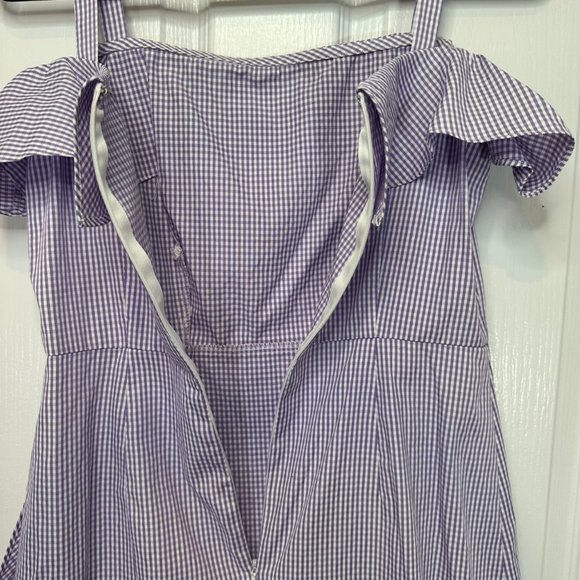 Donna Morgan for Anthropologie Lavender Gingham Flutter Dress 4 - Picture 11 of 13